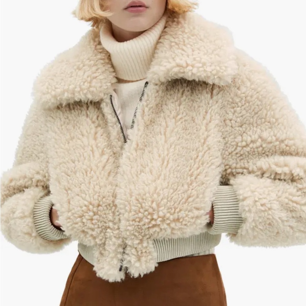 MANGO Shearling crop aviator